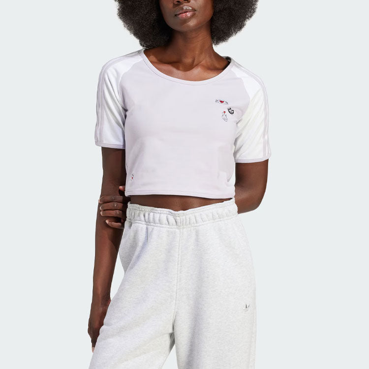(WMNS) adidas Originals x Mickey Mouse 3-Stripes Icon For Her Baby T-Shirt Asia Sizing 'Purple' IY2269