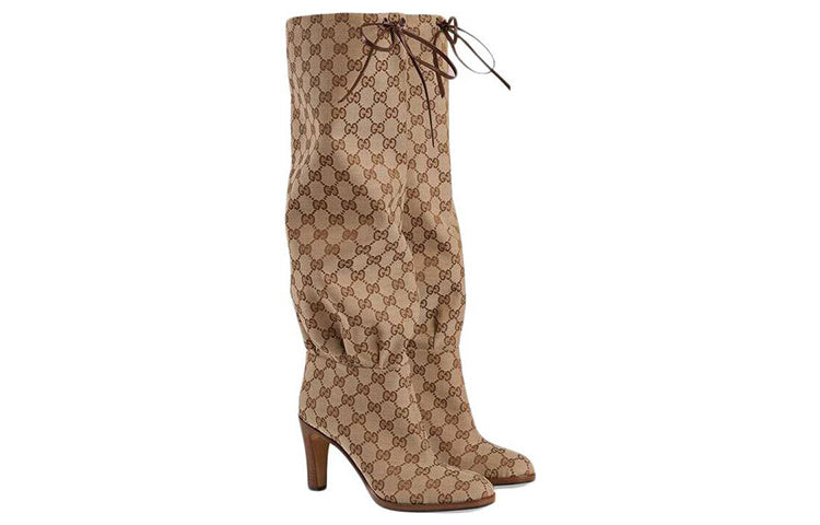 (WMNS) Gucci Lisa GG Canvas Mid-Heel Boots 'Beige Ebony' 551149-KY9V0-9770