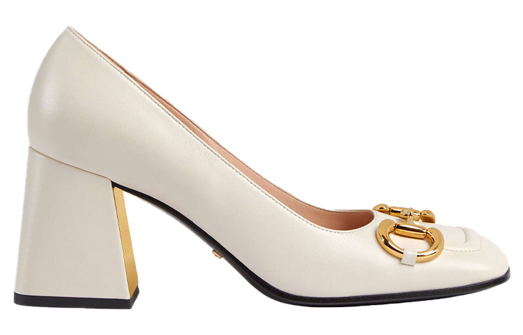 (WMNS) Gucci Mid-heel pump with Horsebit 'White Leather' 643886-C9D00-9022