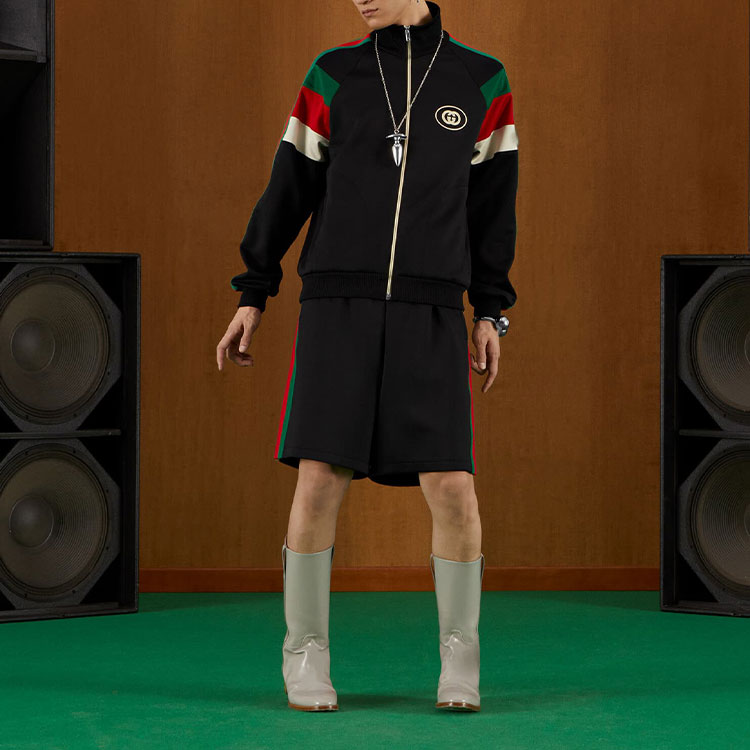 GUCCI FW22 Neoprene zip jacket with Web 'Black' 698448-XJEEP-1152