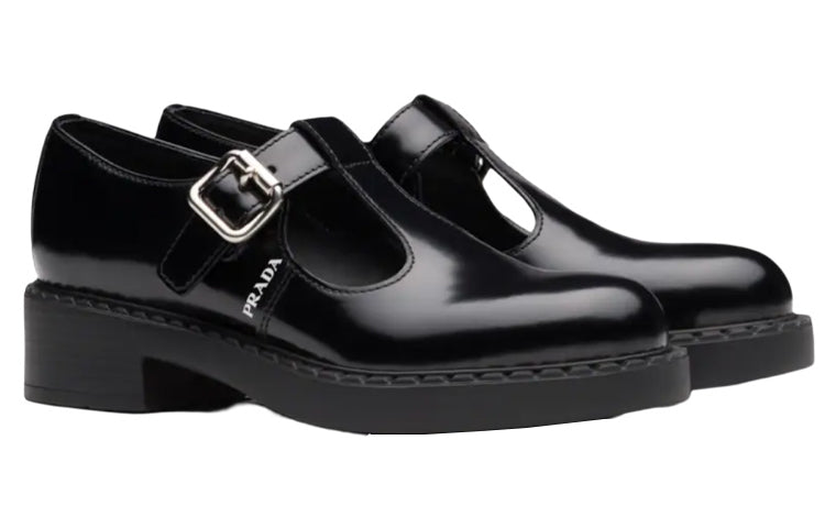 (WMNS) PRADA Brushed-leather Mary Jane T-strap Shoes 'Black' 1E834M_055_F0002_F_B050