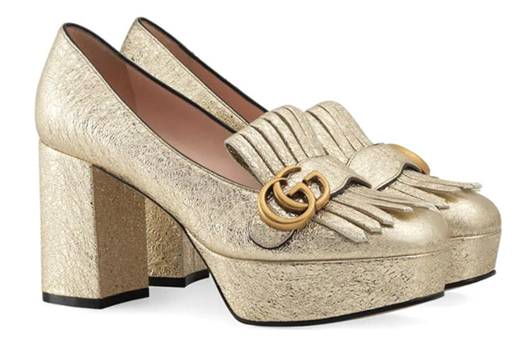 (WMNS) Gucci Marmont Platform Pump With Fringe 'Gold' 573020-DKT00-7100