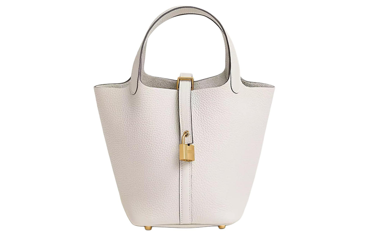 HERMES Picotin Lock Clemence Bullock Leather Basket Bag Handbag Bucket Bag Women's Light Gray