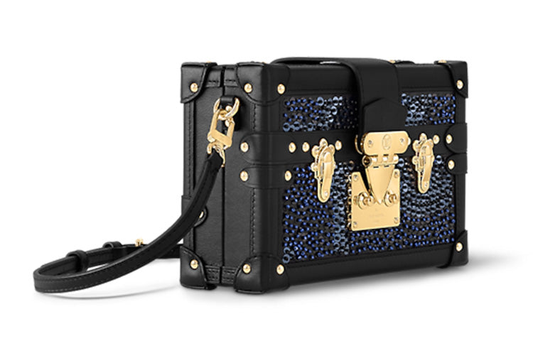 LOUIS VUITTON PETITE MALLE Satin Fabric Box Bag, Shoulder Bag, Crossbody Bag Regular Women's Blue