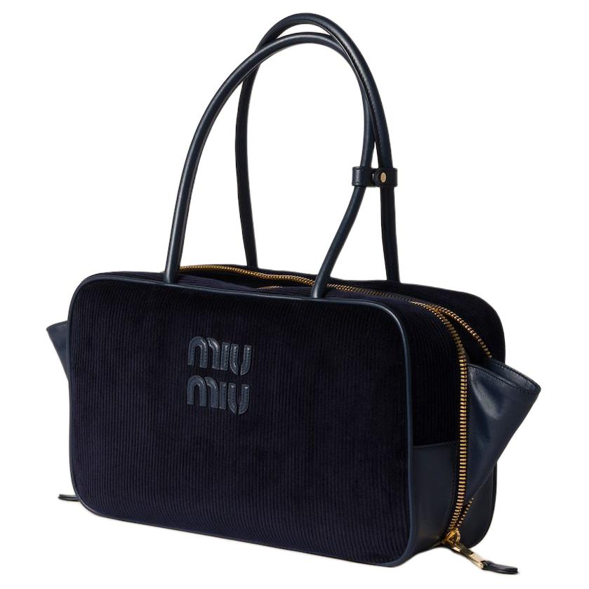 MIU MIU Fabric Handbag Women's Marine Blue