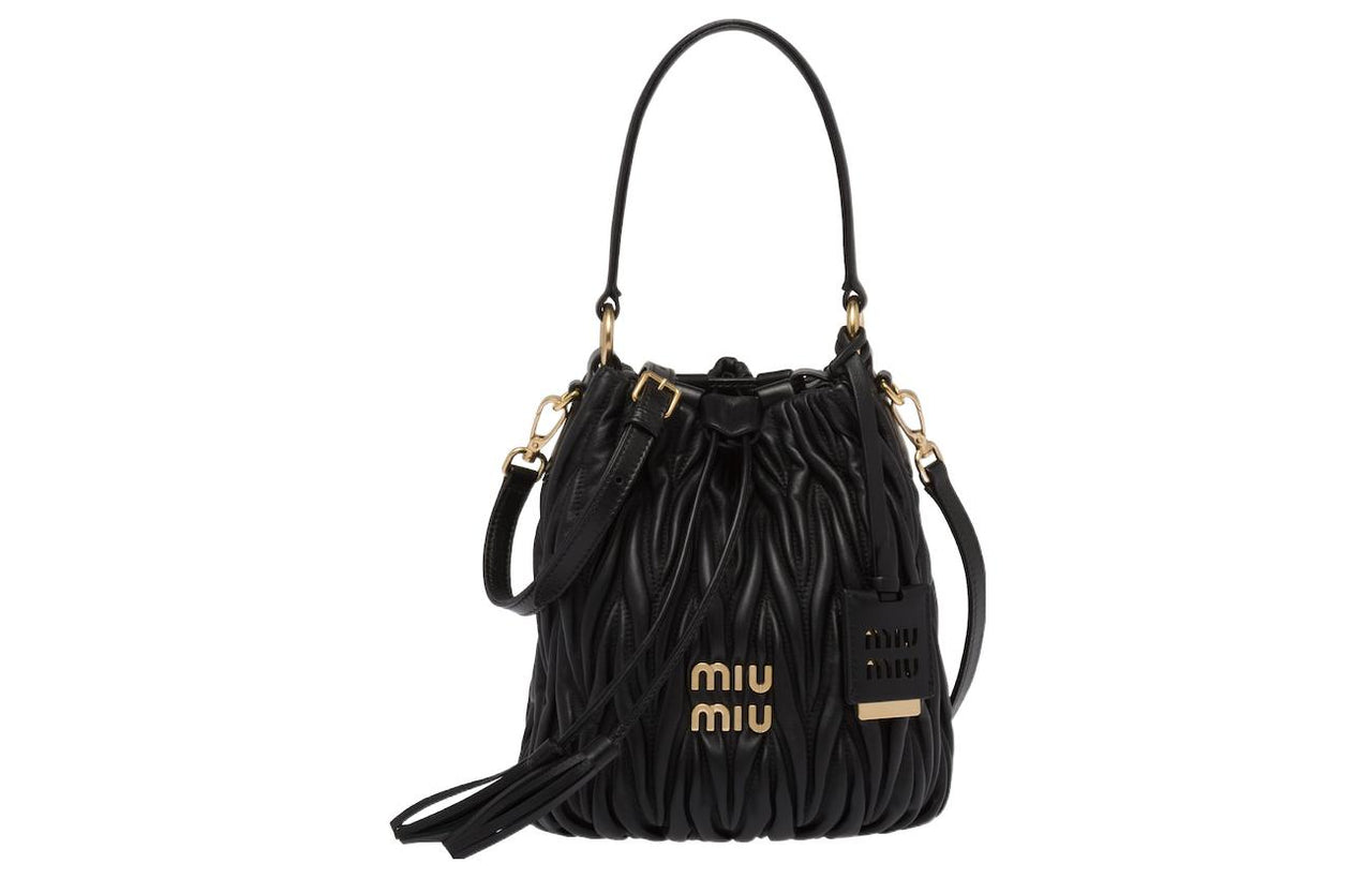 MIU MIU Leather Bucket Bag, Handbag, Shoulder Bag, Crossbody Bag Women's Black