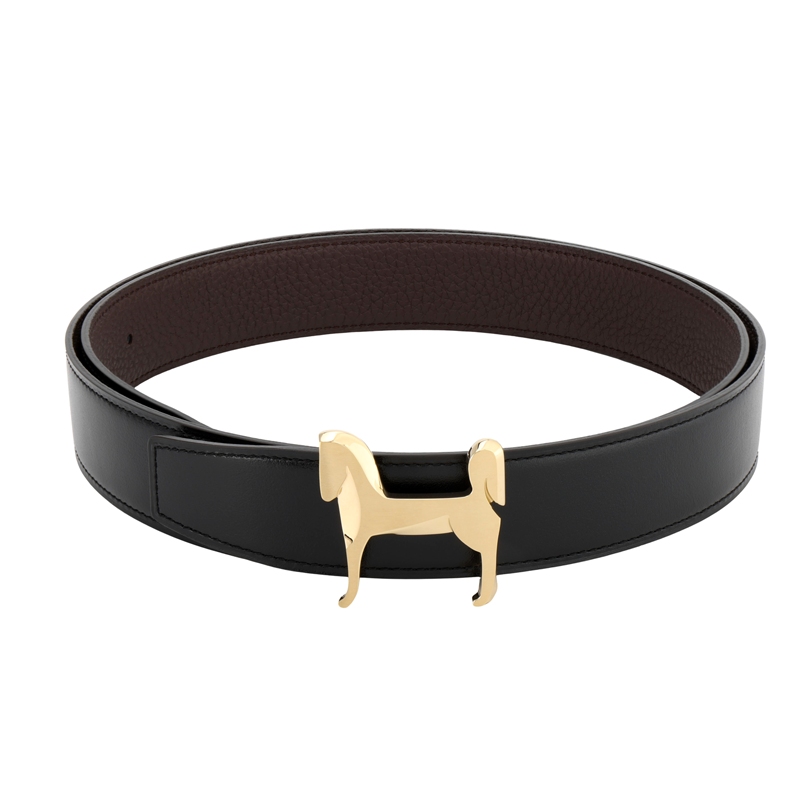 HERMES Togo Calfskin Double-Sided Leather Leather Belts Men's Black Width: 3.2cm