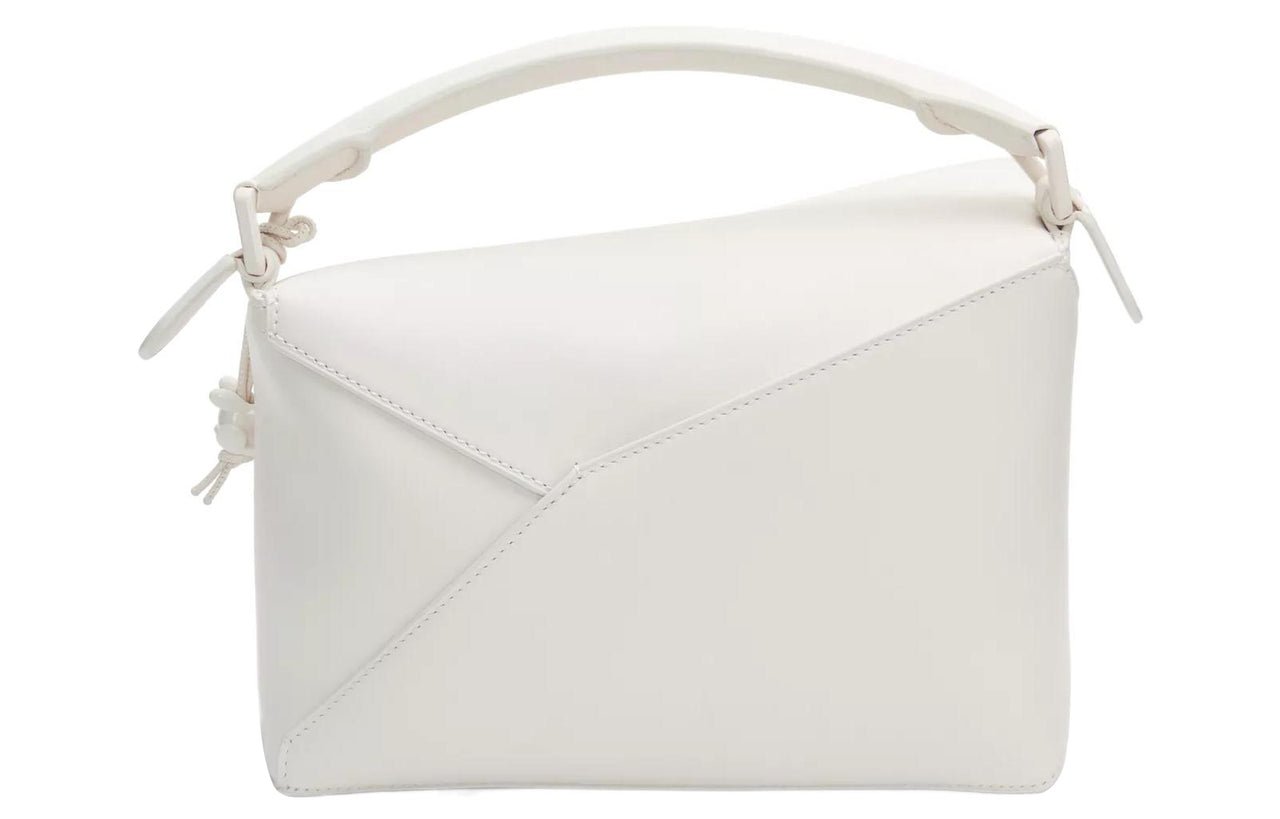 LOEWE Puzzle Satin Cow Leather Shoulder Bag, Crossbody Bag, Handbag Small Size Women's White Glaze