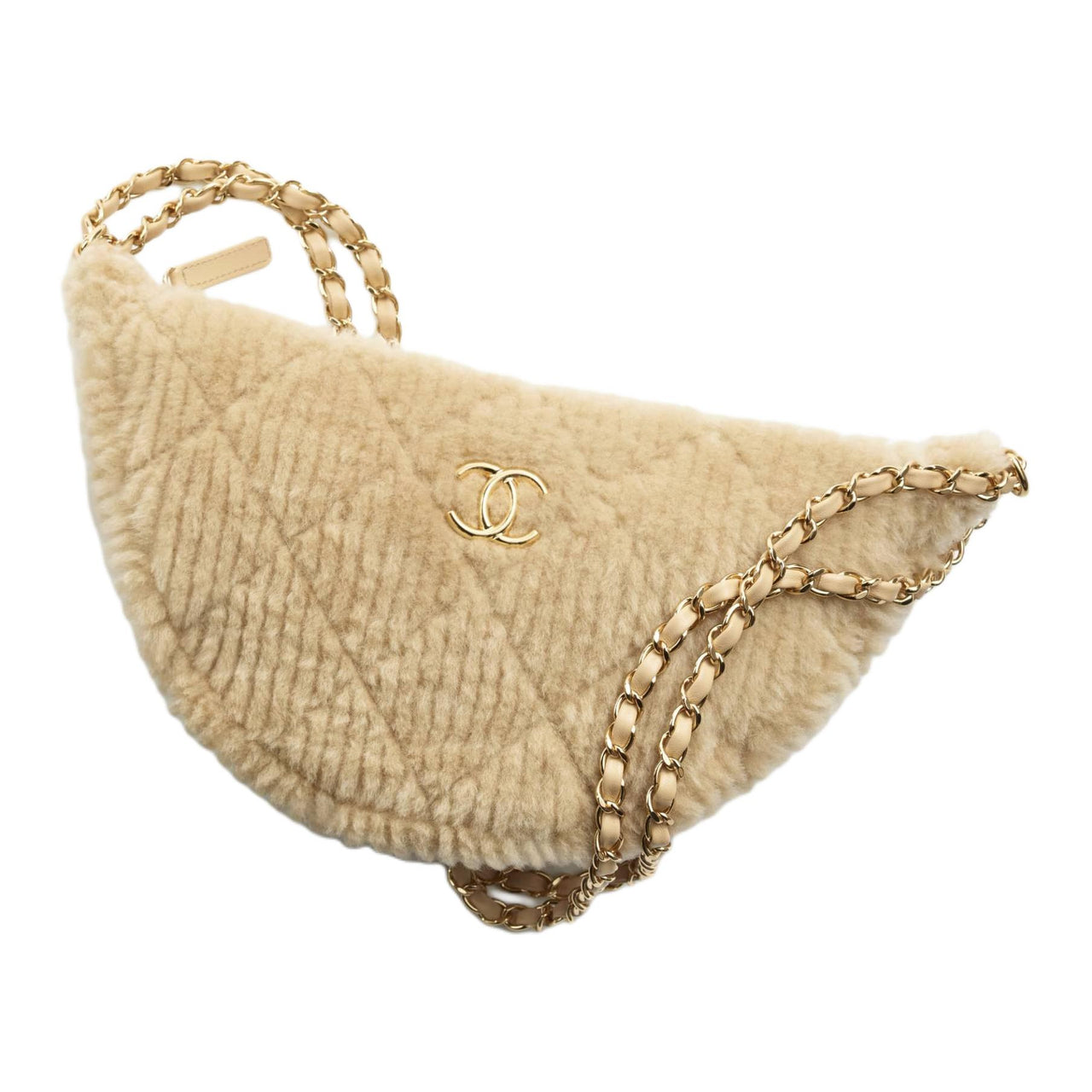 CHANEL Wool With Sheepskin Shoulder Bag, Crossbody Bag Large Size Women's Light Umber