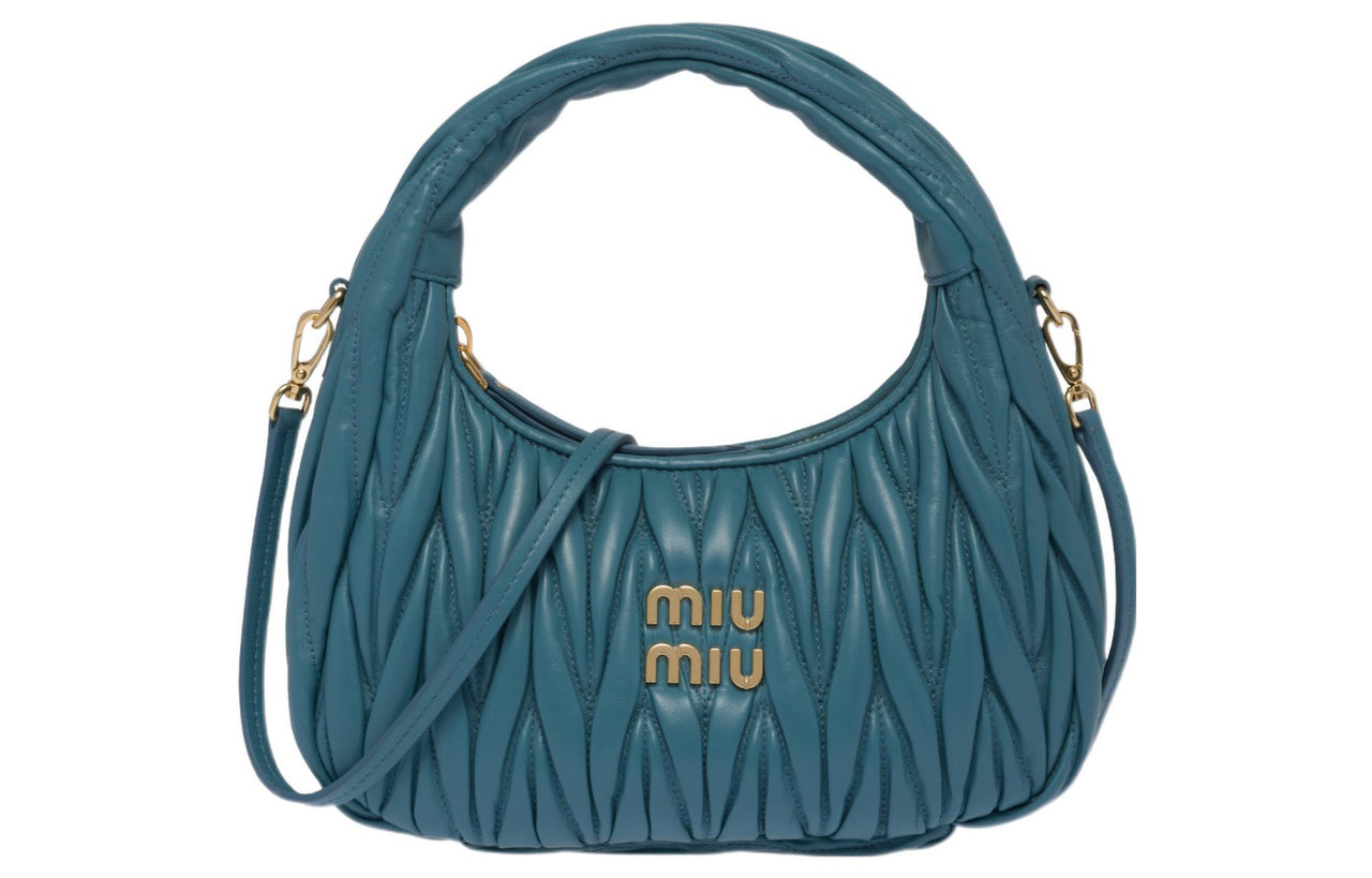 MIU MIU Wander Series Soft Sheep Leather Portable Crossbody Bag Shoulder Bag Women's Sea Blue