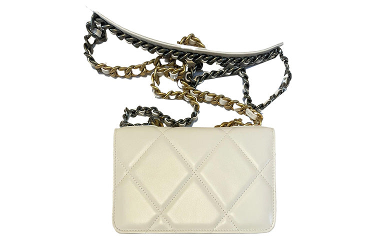 CHANEL 19BagWOC Sheepskin Chain Bag Shoulder Bag Crossbody Bag Women's White