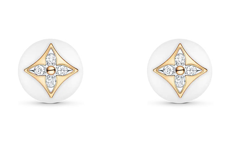 LOUIS VUITTON Color Blossom Studs Yellow Gold White Gold White Agate And Diamonds