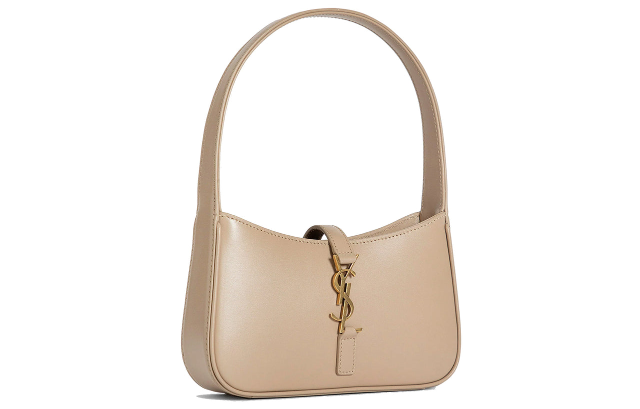SAINT LAURENT LE5A7 Smooth Cow Leather Hobo Bag, Handbag, Shoulder Bag Women's Dark Beige