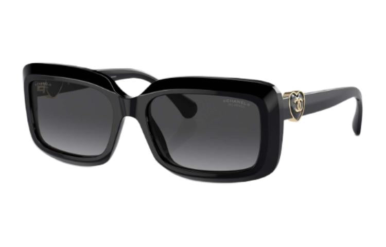 CHANEL Acetate Irregular Shape Sunglasses Unisex Black