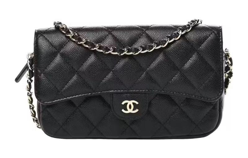 CHANEL WOC Calfskin Flap Bag, Cell Phone Pouch, Shoulder Bag, Crossbody Bag Women's Black