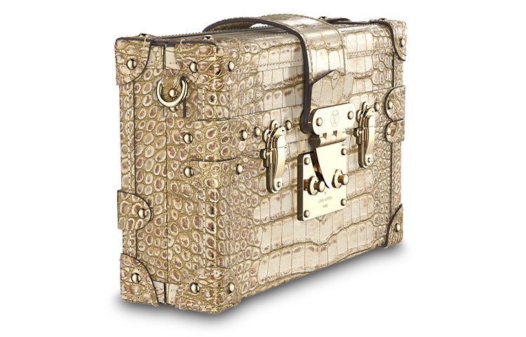 LOUIS VUITTON PETITE MALLE Matte Alligator Leather Hard Box Shoulder Bag, Crossbody Bag Women's Gold