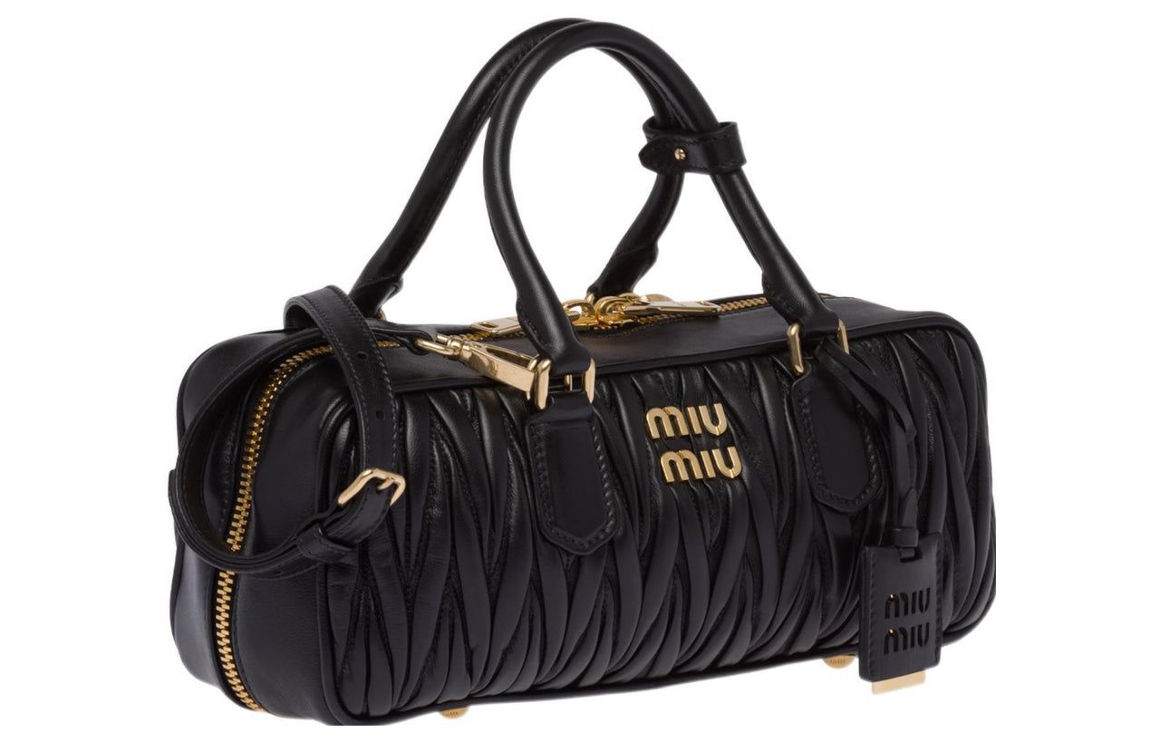 MIU MIU Matelassé Soft Sheep Leather Shoulder Bag, Crossbody Bag, Handbag Women's Black