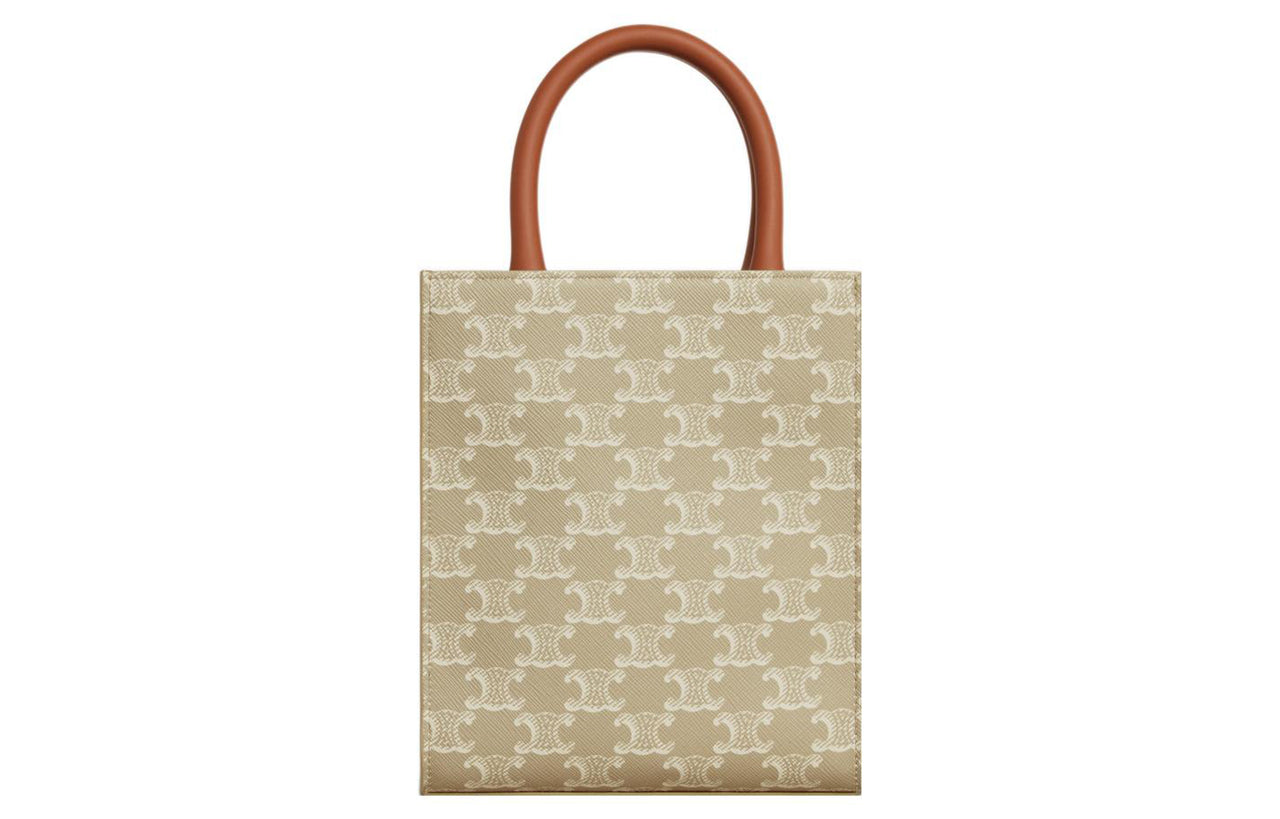 CELINE Cabas Cow Leather Binding Tote Bag, Shopping Bag, Shoulder Bag, Crossbody Bag, Handbag Mini Men's Beige Brown