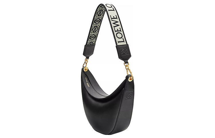 LOEWE Luna Satin Cow Leather With Jacquard Fabric Handbag, Shoulder Bag Women's Black