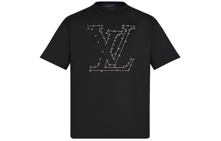 LOUIS VUITTON Printing Embroidered Short Sleeve Black Men's