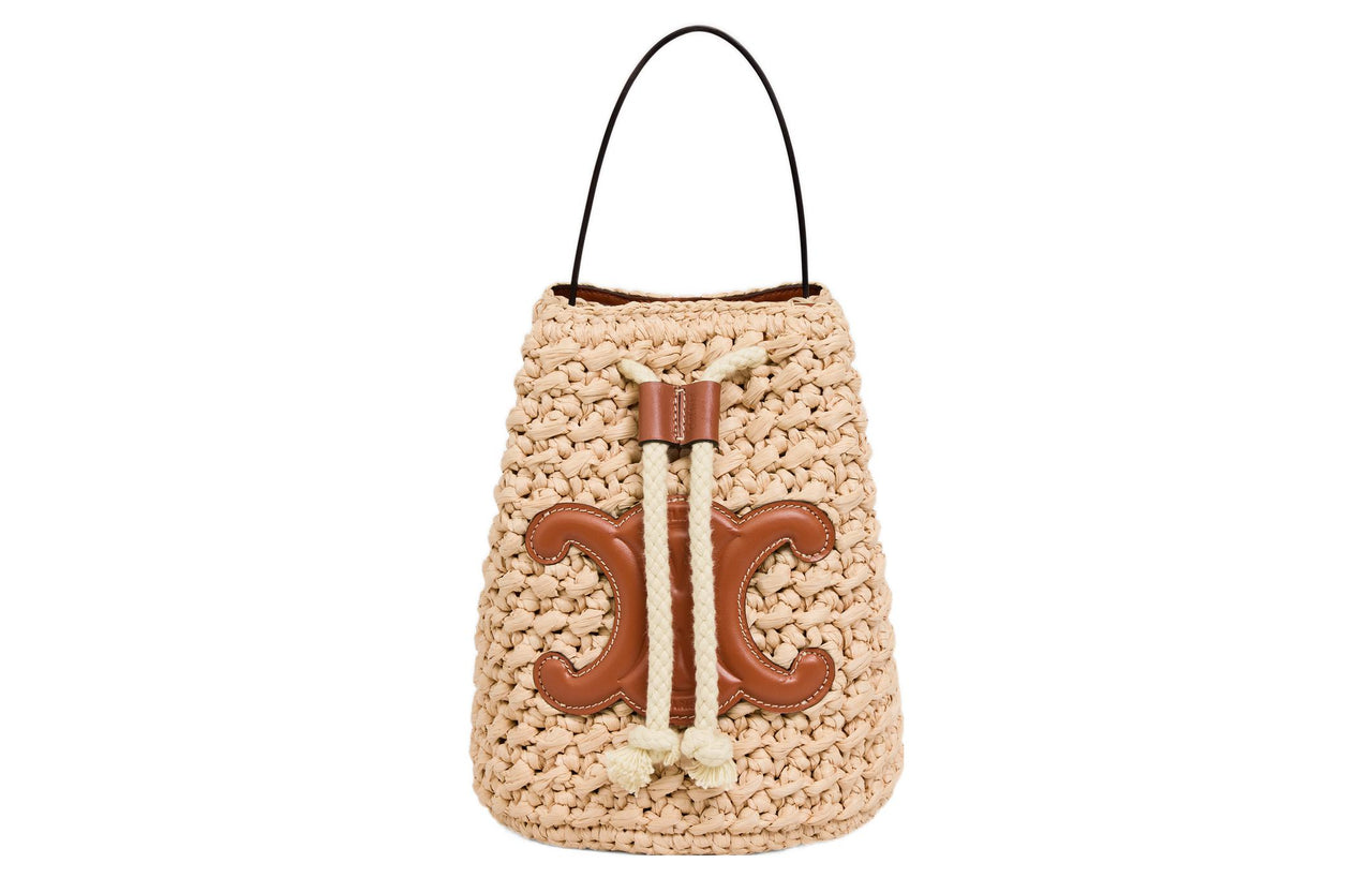 CELINE Raffia Cow Leather Handbag Regular Women's Natural/Brown