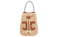 CELINE Raffia Cow Leather Handbag Regular Women's Natural/Brown