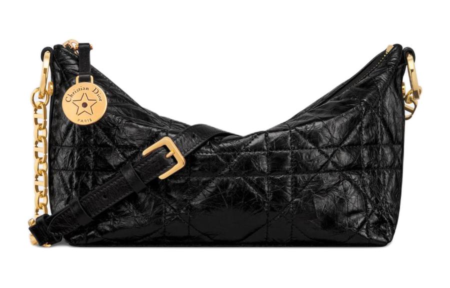 DIOR Wrinkled Cow Leather Portable Crossbody Bag, Shoulder Bag Women's Black
