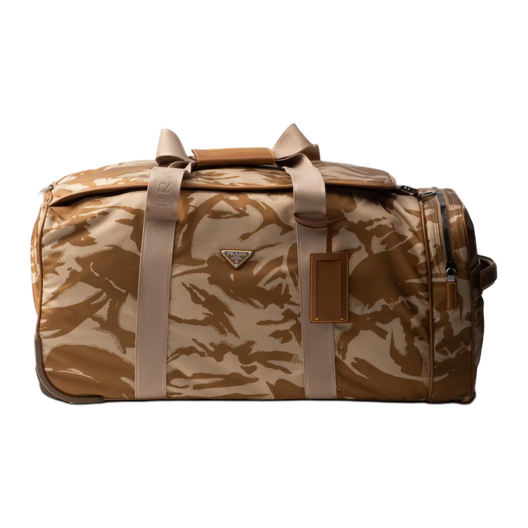 PRADA Nylon With Leather Handbag Travel Bag Women's Khaki