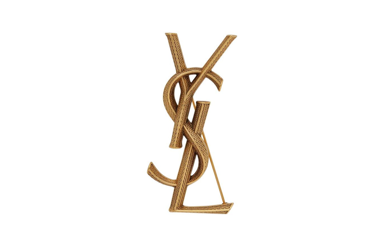 SAINT LAURENT Textured Logo Letter Brooch