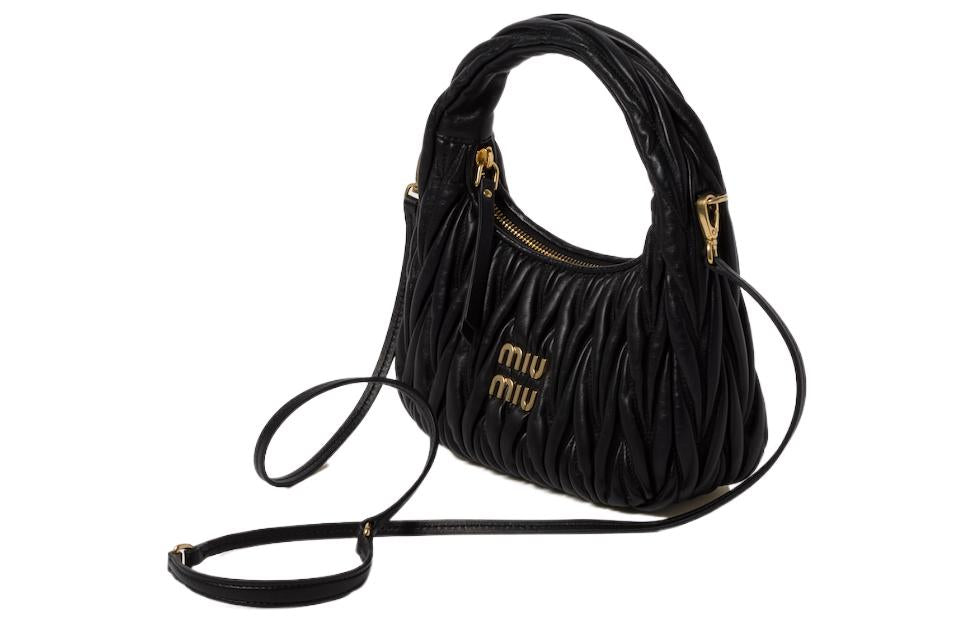 MIU MIU Wander Series Soft Sheep Leather Hobo Bag Shoulder Bag Crossbody Bag Handbag Regular Women's Black