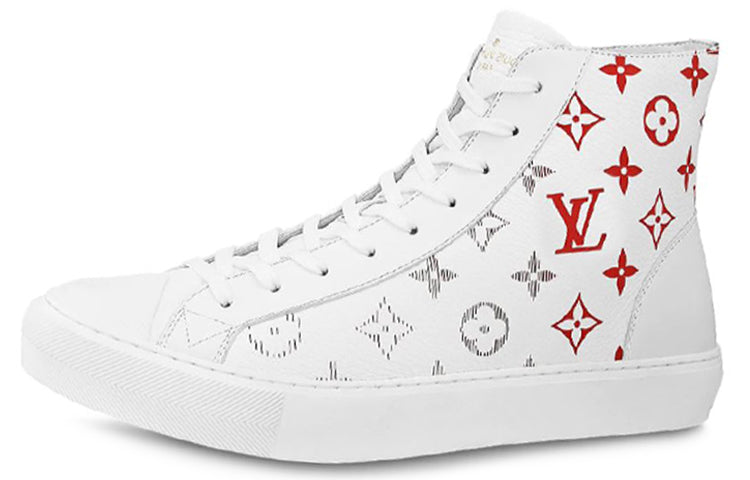 LOUIS VUITTON Tattoo Monogram Ankle Sneakers 'White Red Grey' 1A5Z0C