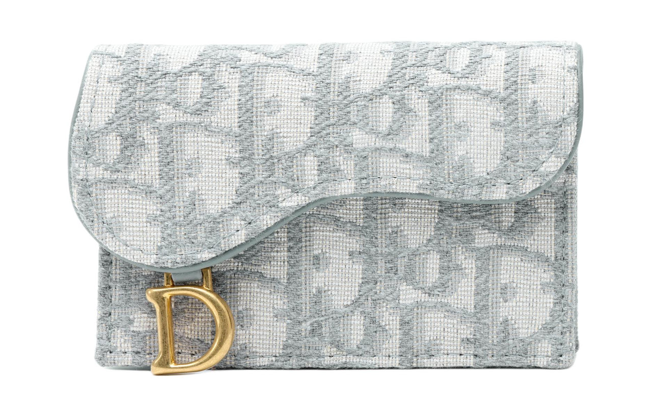 DIOR Saddle Oblique Fabric Card Clip Card Holder Coin Purse Regular Women's Gray