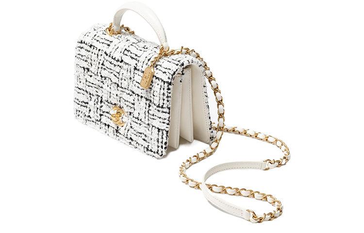 CHANEL Twill Soft Velvet Lambskin Mouth Cover Bag Shoulder Bag Crossbody Bag Handbag Mini Women's White/Black