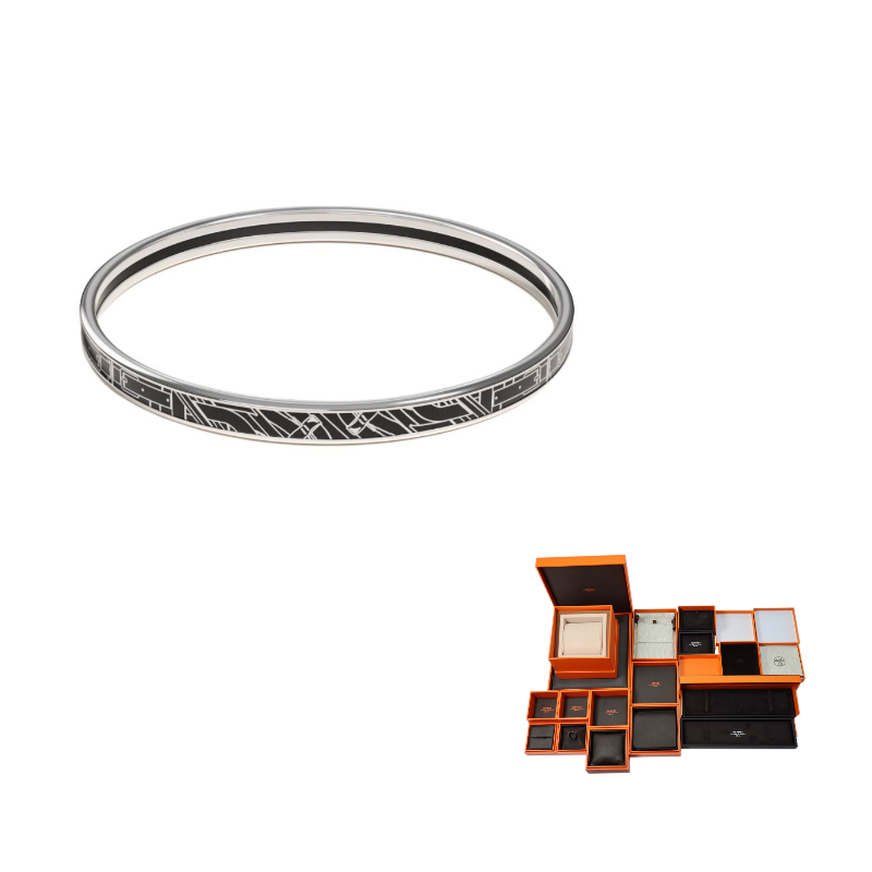 HERMES Palladium-Plated Enamel Bangles Women's Silver