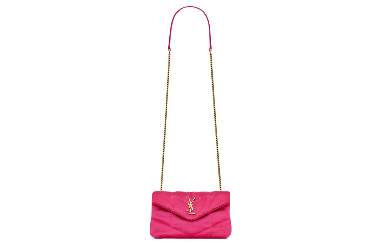 SAINT LAURENT PUFFER Polyamide, Cotton Portable Crossbody Bag, Shoulder Bag Women's Guava Pomegranate Pink