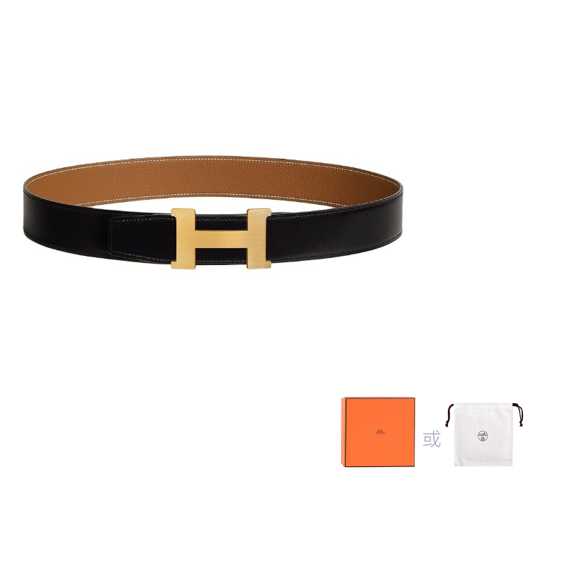 HERMES Cow Leather Leather Belts Men's Black/Brown Width: 3.8cm