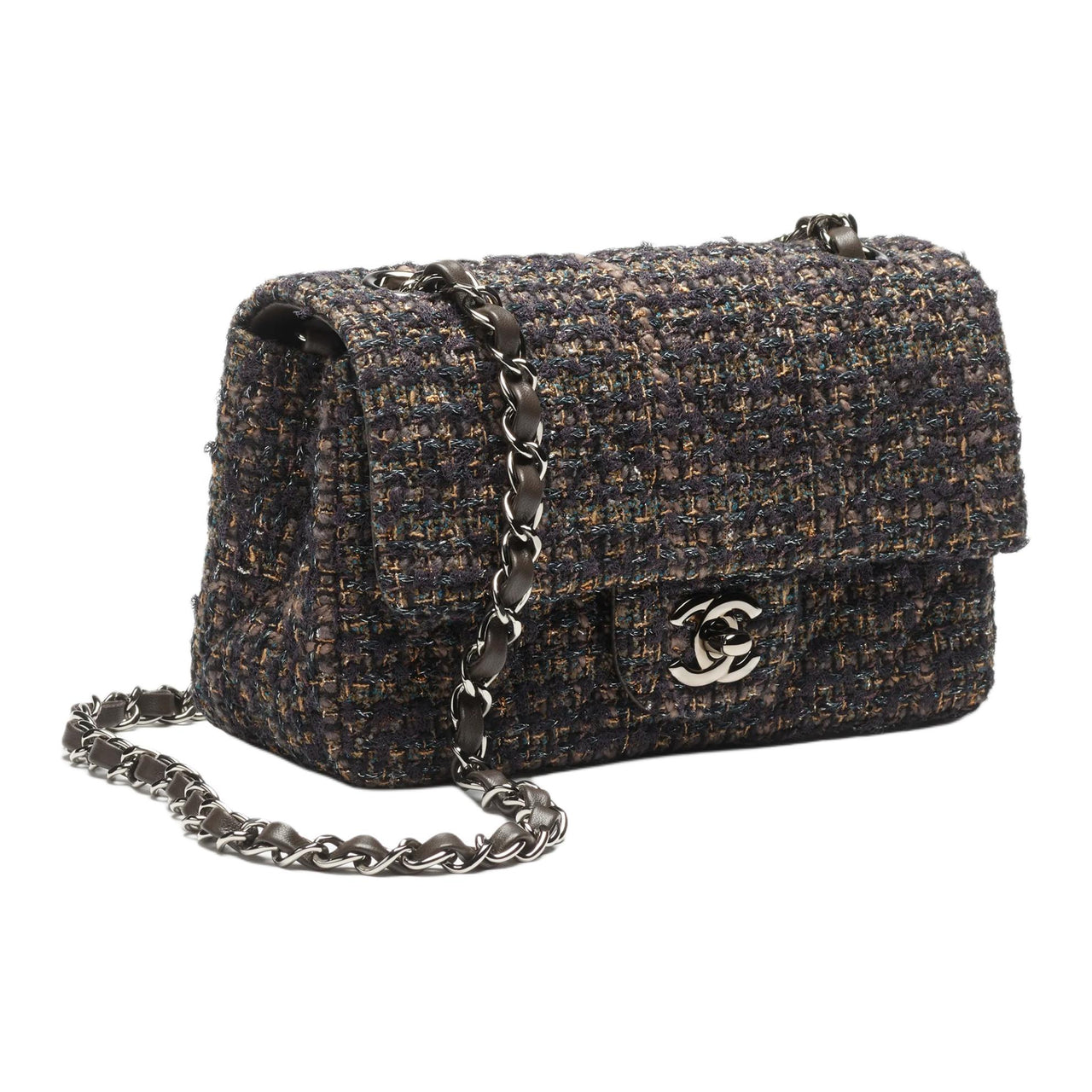 CHANEL Wool Crossbody Bag Shoulder Bag Mini Women's Brown & Black & Maroon & Light Blue