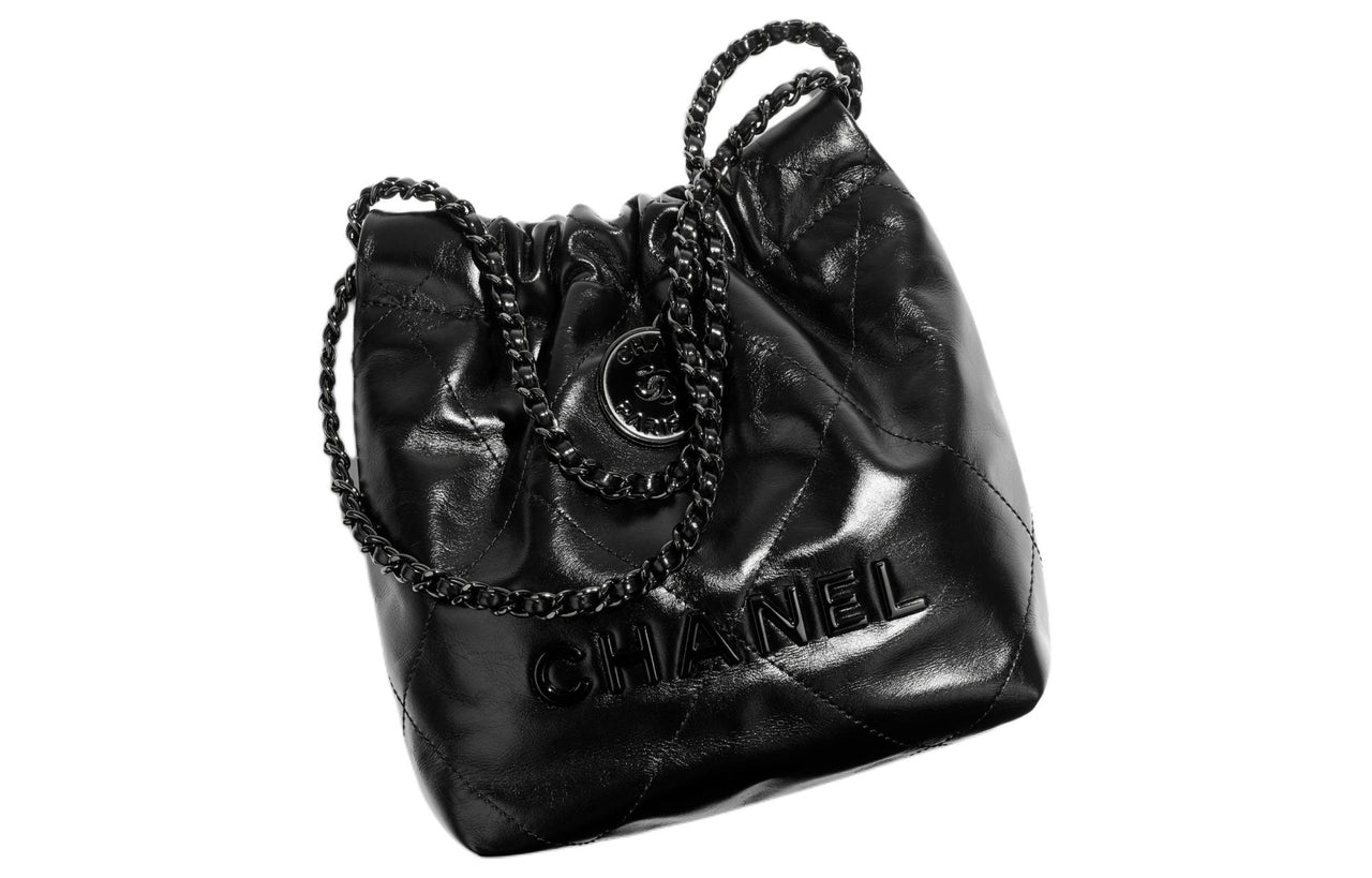 CHANEL 22Bag Shiny Calfskin Bucket Bags Shoulder Bag Crossbody Bag Mini Women's Black