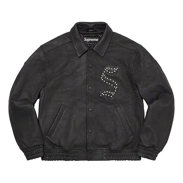 Supreme Pebbled Leather Varsity Jacket 'Black White' SUP-FW21-126