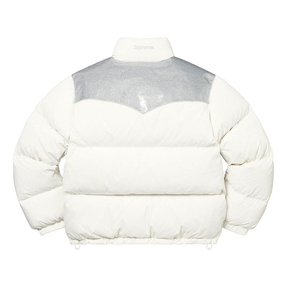 Supreme Glitter Yoke Down Puffer Jacket 'White Silver' SUP-FW22-829