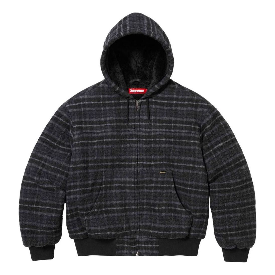 Supreme Plaid Wool Hooded Work Jacket 'Black Grey' SUP-FW23-075