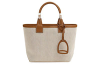 HERMES Steeple H Canvas With Swift Calfskin Canvas Bag, Handbag Regular Women's Light Beige/Beige/Gold