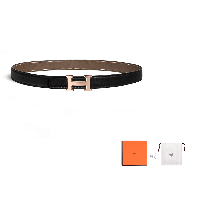 HERMES Calfskin Leather Belts Women's Black Width 2.4CM