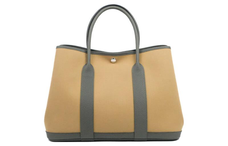 HERMES Garden Party Tempete Canvas With Leather Garden Bag Handbag Unisex Maje Gray