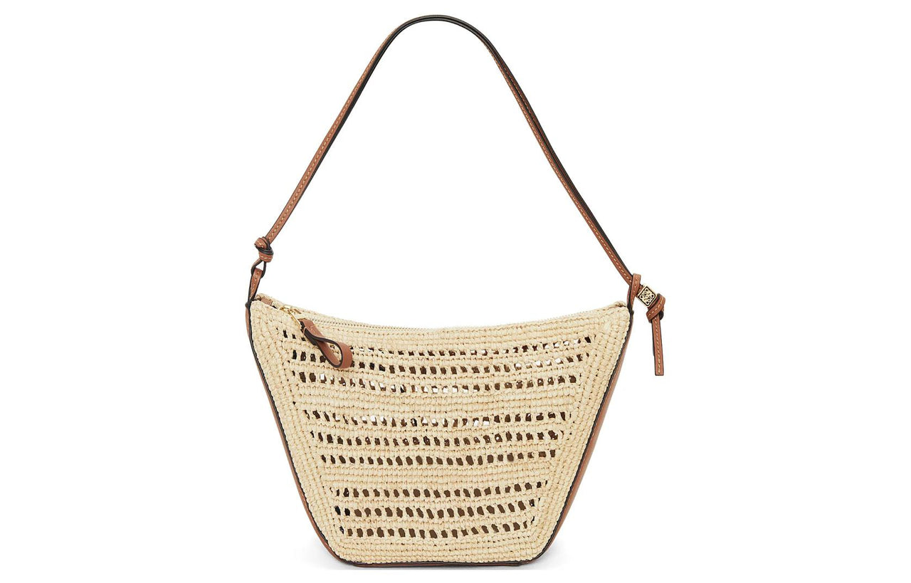 LOEWE Raffia Fiber Cow Leather Patchwork Shoulder Bag Crossbody Bag Mini Women's Tan & Natural
