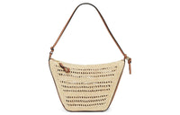 LOEWE Raffia Fiber Cow Leather Patchwork Shoulder Bag Crossbody Bag Mini Women's Tan & Natural