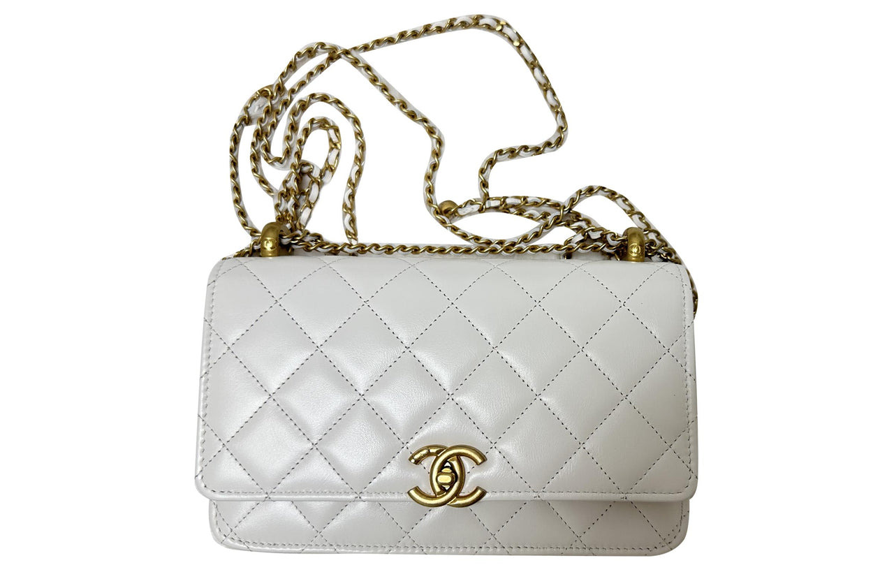 CHANEL WOC Calfskin Wallet On Chain, Coin Purse, Shoulder Bag, Crossbody Bag Women's White