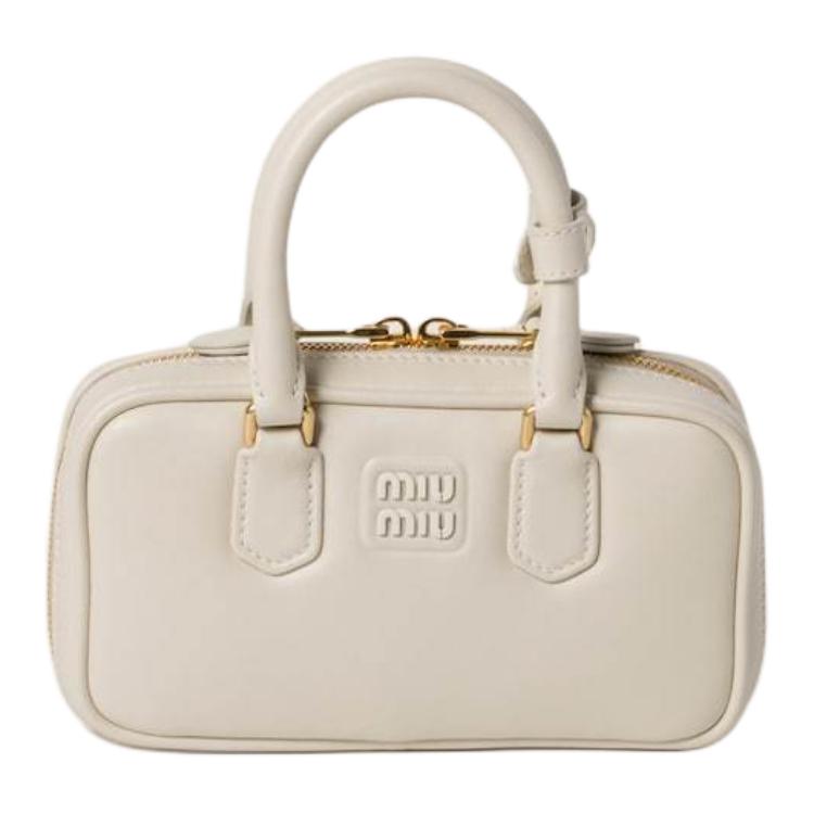MIU MIU Arcadie Series Leather Shoulder Bag, Crossbody Bag, Handbag Mini Women's Chalk White