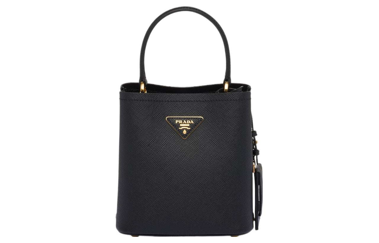 PRADA Panier Saffiano Leather Bucket Bag, One Shoulder Handbag Trumpets Women's Black