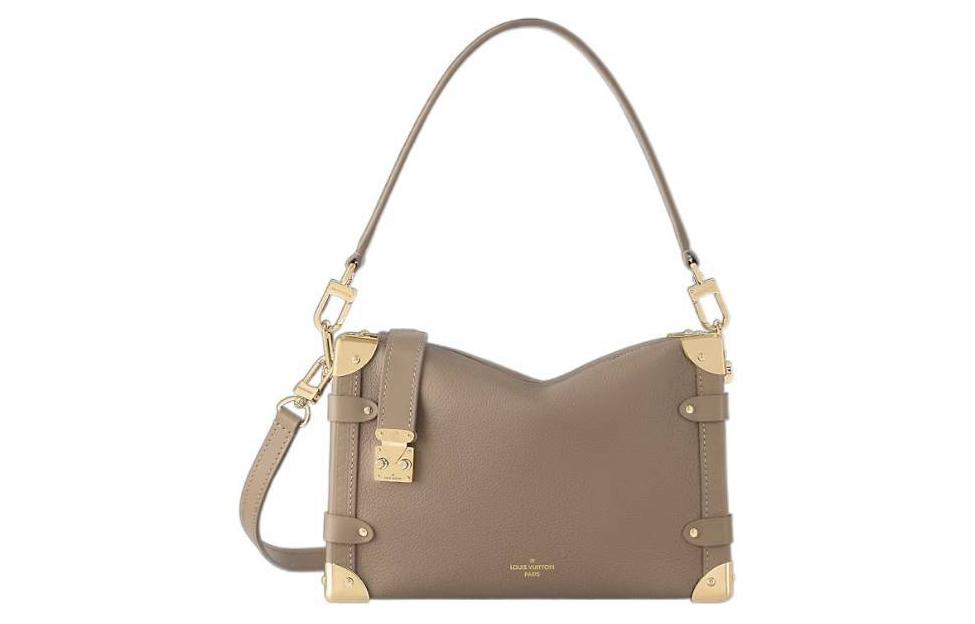 LOUIS VUITTON Grained Cow Leather Shoulder Bag Medium Size Women's Taupe